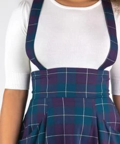 Collectif Alexa Mermaid Check 40's Swing Skirt Teal New In