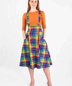 Collectif Alexa Rainbow Check 50's Swing Skirt Multi New In