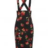 New In Collectif Alexa Deathly Apples 50's Pencil Skirt Black