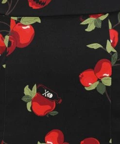 New In Collectif Alexa Deathly Apples 50's Pencil Skirt Black
