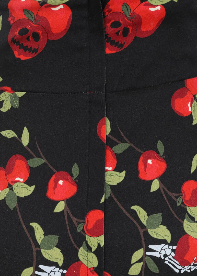 New In Collectif Alexa Deathly Apples 50's Pencil Skirt Black