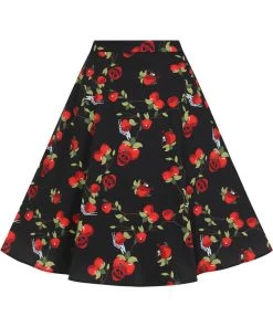 New In Collectif Cassie Deathly Apples 50's Swing Skirt Black