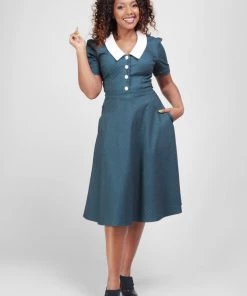 Collectif Cassie Mermaid Scallop 50's Swing Skirt Petrol