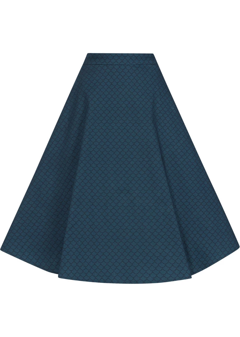 Collectif Cassie Mermaid Scallop 50's Swing Skirt Petrol