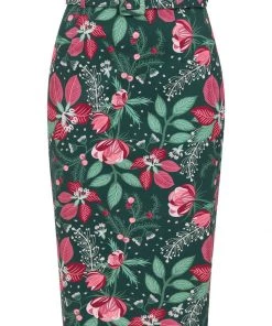 New In Collectif Juanita Escapist Floral 50's Pencil Skirt Multi
