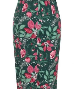 New In Collectif Juanita Escapist Floral 50's Pencil Skirt Multi