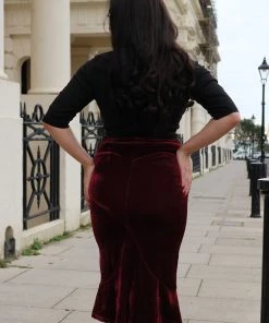 Collectif Lover Velvet Heart 50's Pencil Skirt Wine New In