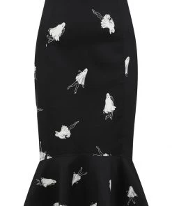 Collectif Winifred Pinup Ghouls 50's Fishtail Skirt Black White New In