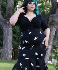Collectif Winifred Pinup Ghouls 50's Fishtail Skirt Black White New In