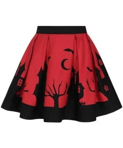 Collectif Marilu Haunted House 60's Skater Skirt Red