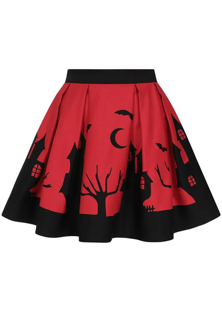 Collectif Marilu Haunted House 60's Skater Skirt Red