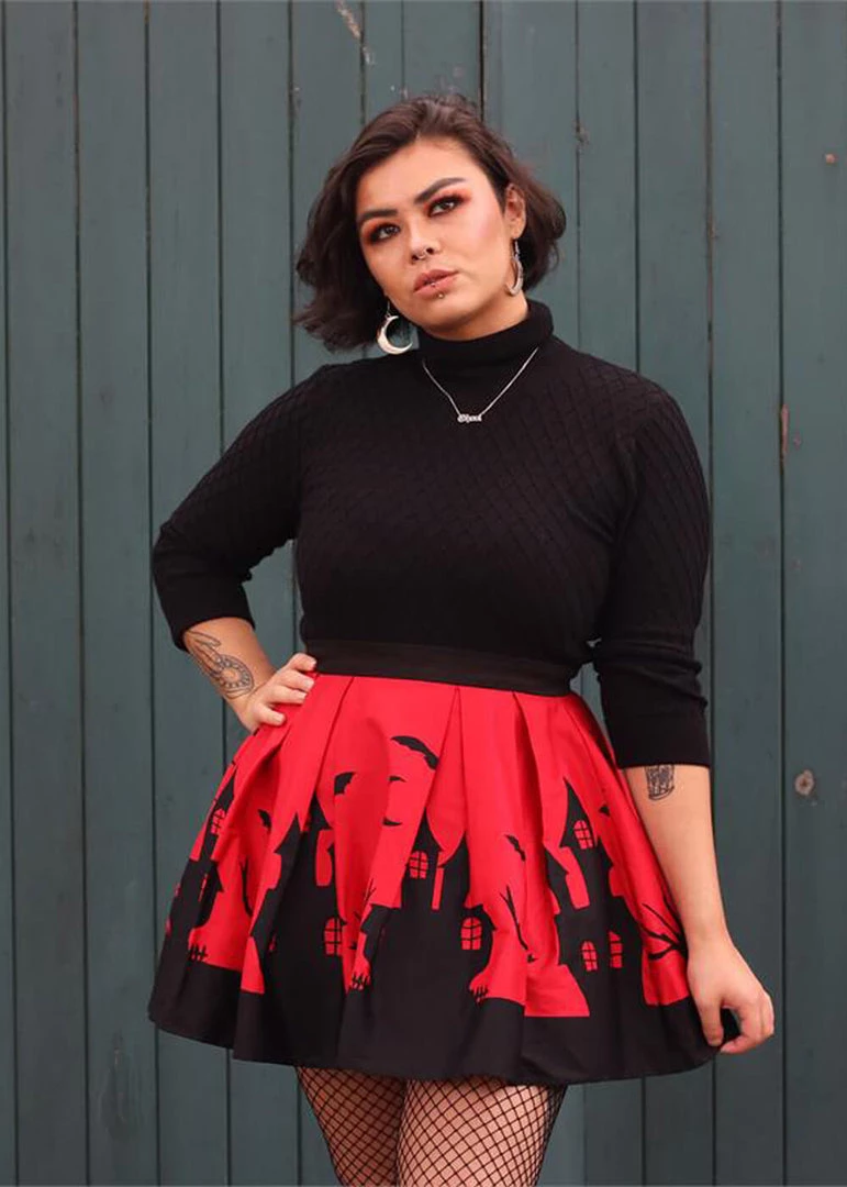 Collectif Marilu Haunted House 60's Skater Skirt Red