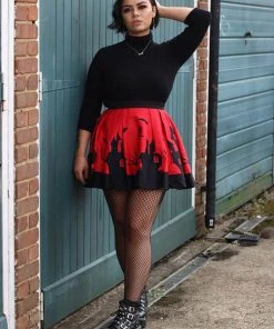 Collectif Marilu Haunted House 60's Skater Skirt Red