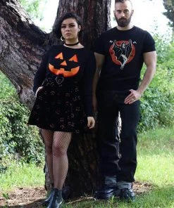 Collectif Adore Pumpkin Glitter 60's Skater Skirt Black Orange New In