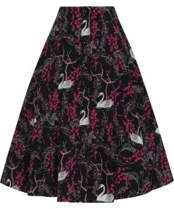 Collectif Megan Swan Forest 50's Swing Skirt Black New In