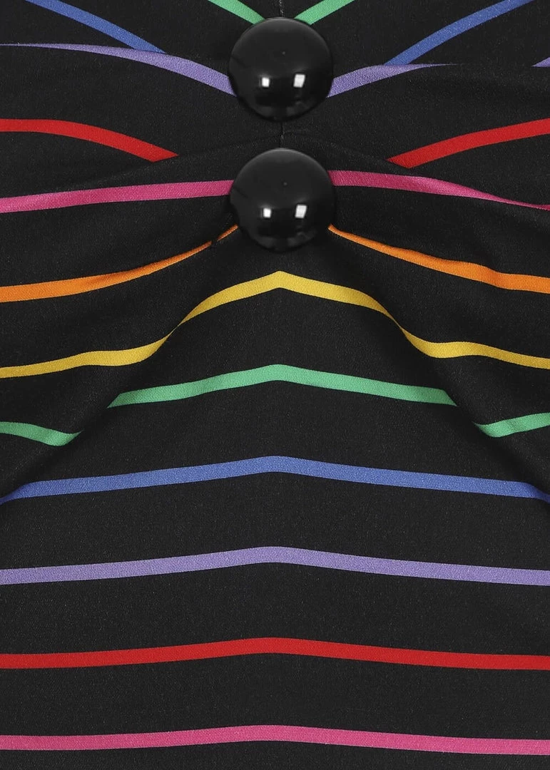 Collectif Dolores Dark Rainbow 50's Top Black Multi New In