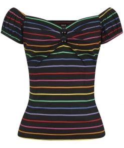 Collectif Dolores Dark Rainbow 50's Top Black Multi New In