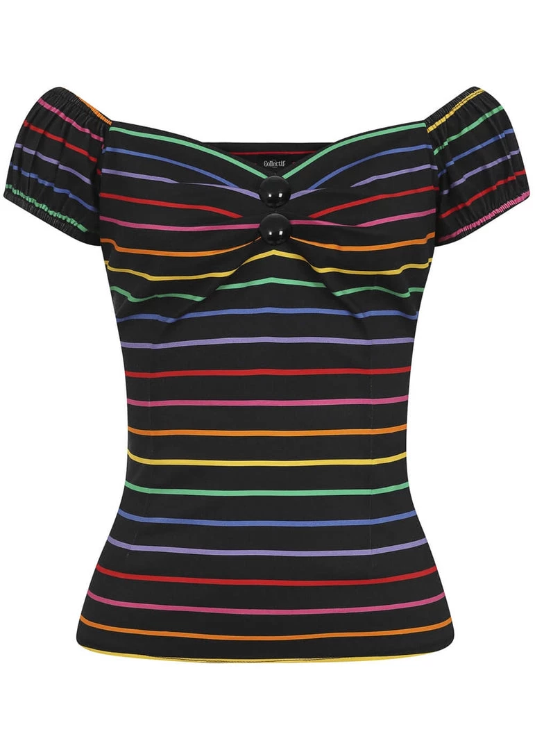 Collectif Dolores Dark Rainbow 50's Top Black Multi New In