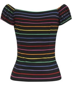 Collectif Dolores Dark Rainbow 50's Top Black Multi New In