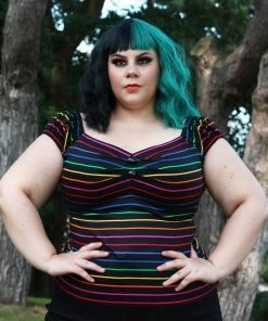 Collectif Dolores Dark Rainbow 50's Top Black Multi New In