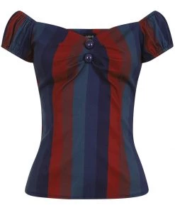Collectif Dolores Jewel Stripe 50's Top Multi Wine New In