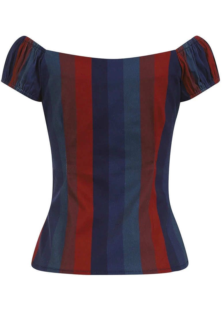 Collectif Dolores Jewel Stripe 50's Top Multi Wine New In