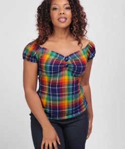 Collectif Dolores Rainbow Check 50's Top