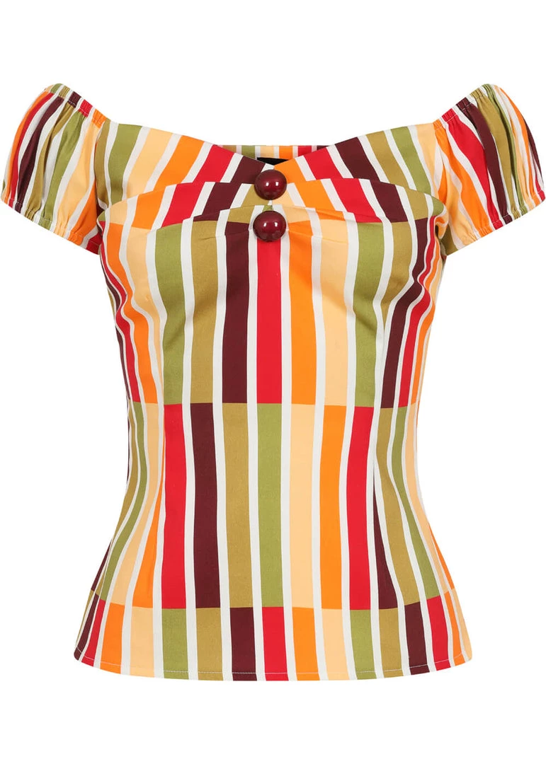Collectif Dolores Alternate Stripe 50's Top Multicolour New In