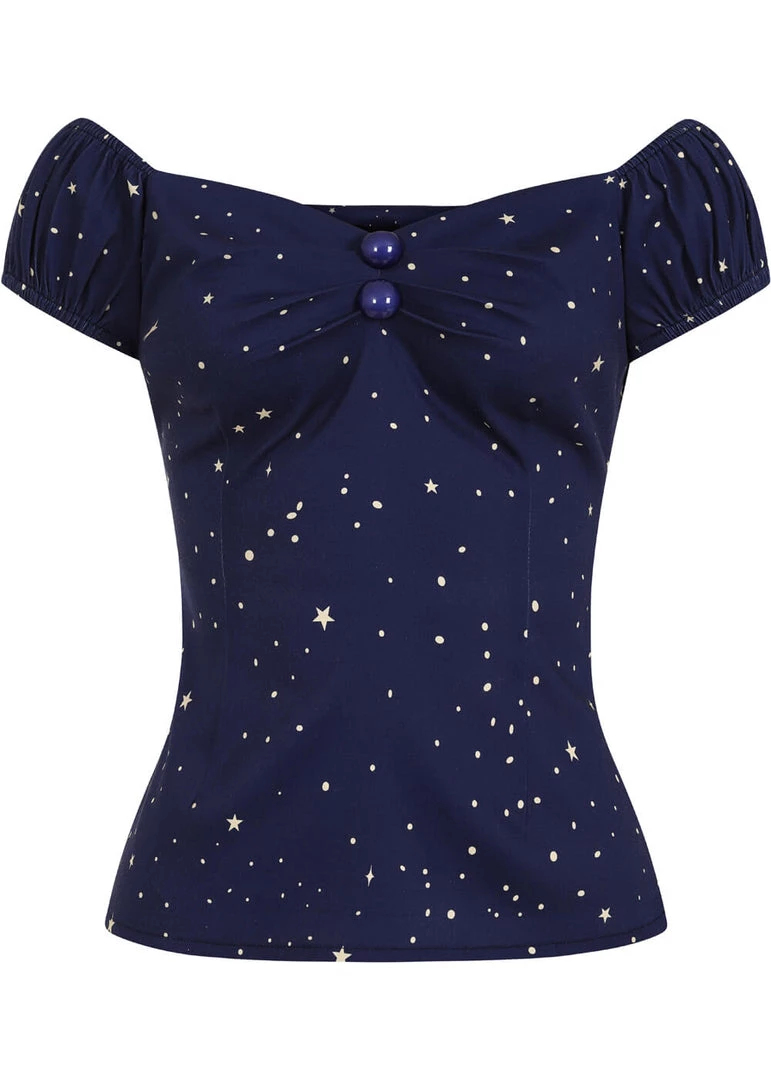 Collectif Dolores Magic Stars 50's Top Navy Blue