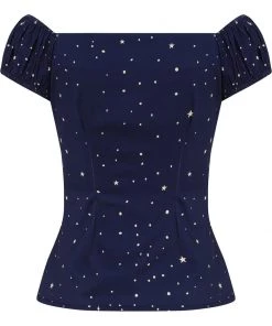 Collectif Dolores Magic Stars 50's Top Navy Blue
