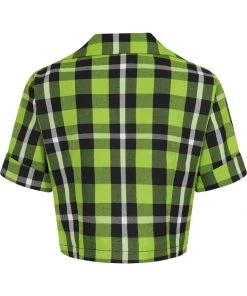 Collectif Ivy Frogs Breath Check 50's Shirt Green New In