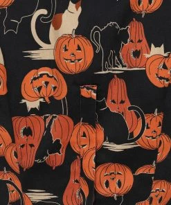 Collectif Peta Pumpkins And Cats 40's Top Black Orange