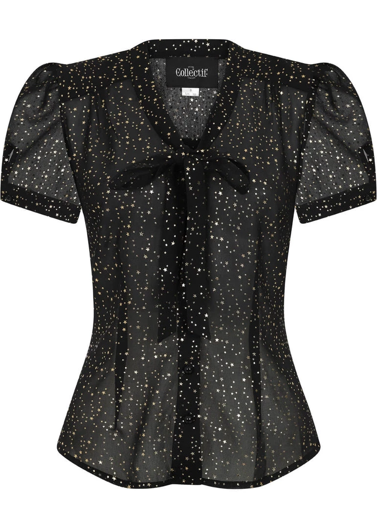 Collectif Tura Little Stars 40's Blouse Black New In