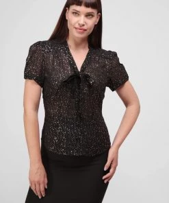 Collectif Tura Little Stars 40's Blouse Black New In
