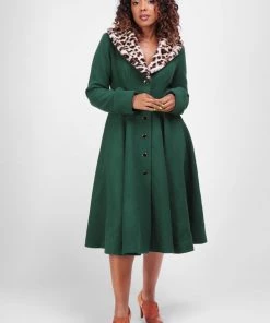 Collectif Saffron Leopard Swing 50's Coat Green