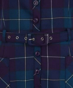 Collectif Caterina Mermaid Check 40's Pencil Dress Teal