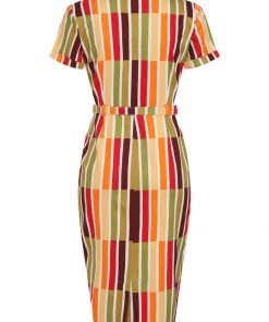 New In Collectif Caterina Alternate Stripe 50's Pencil Dress Multi