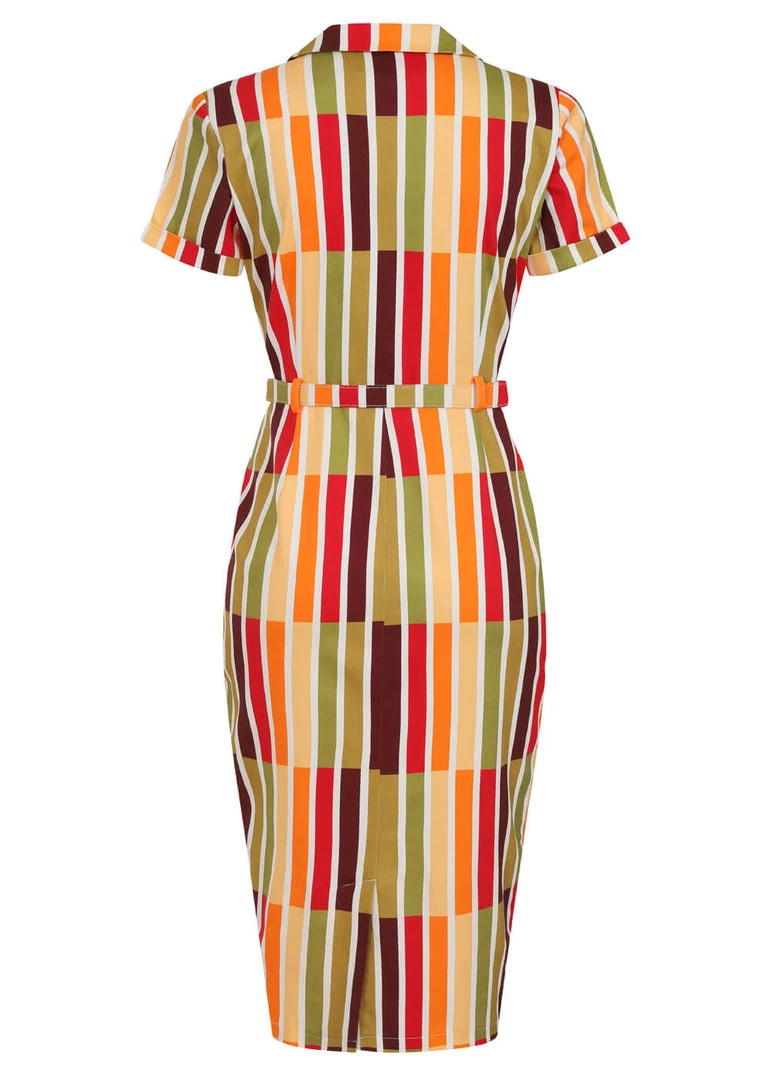 New In Collectif Caterina Alternate Stripe 50's Pencil Dress Multi