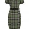 Collectif Pavel Dales Check 40's Pencil Dress Green