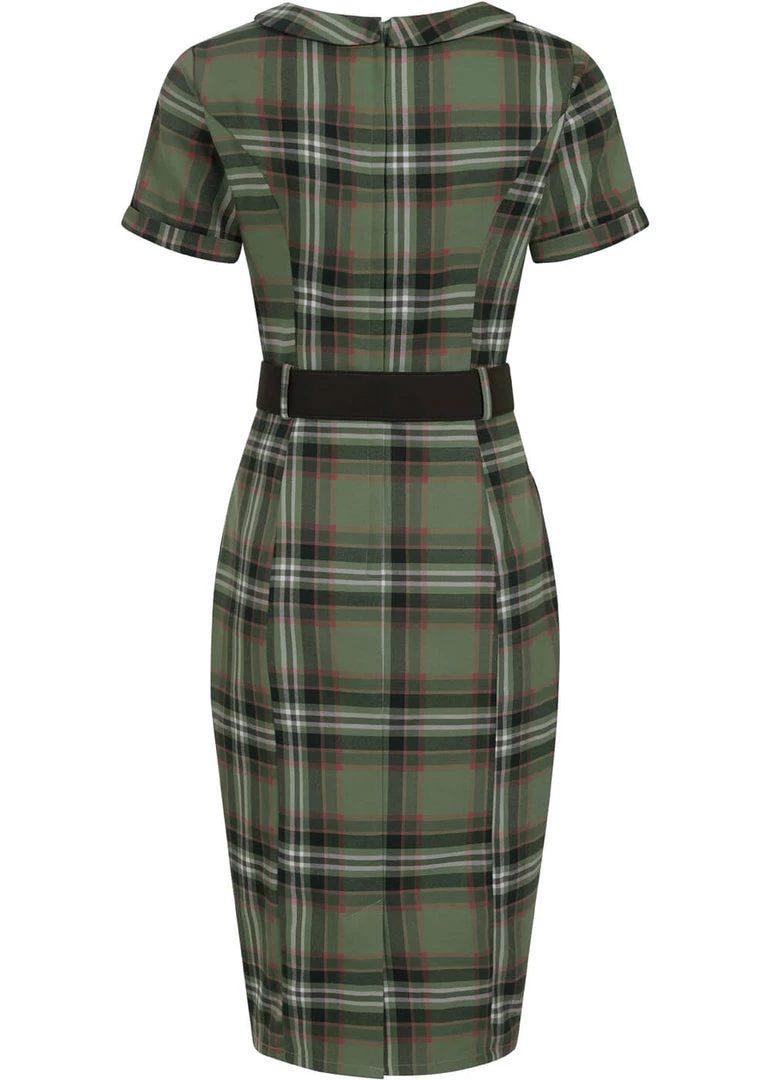Collectif Pavel Dales Check 40's Pencil Dress Green