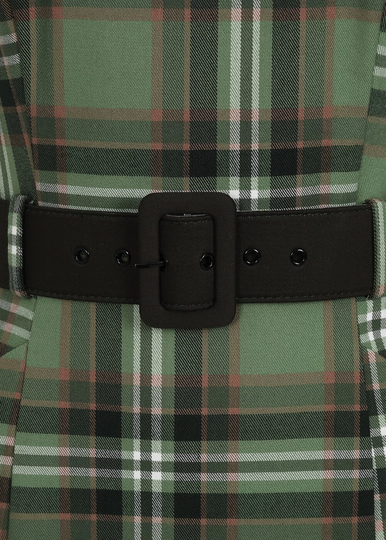 Collectif Pavel Dales Check 40's Pencil Dress Green