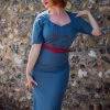 Collectif Aleksi 50's Pencil Dress Petrol New In