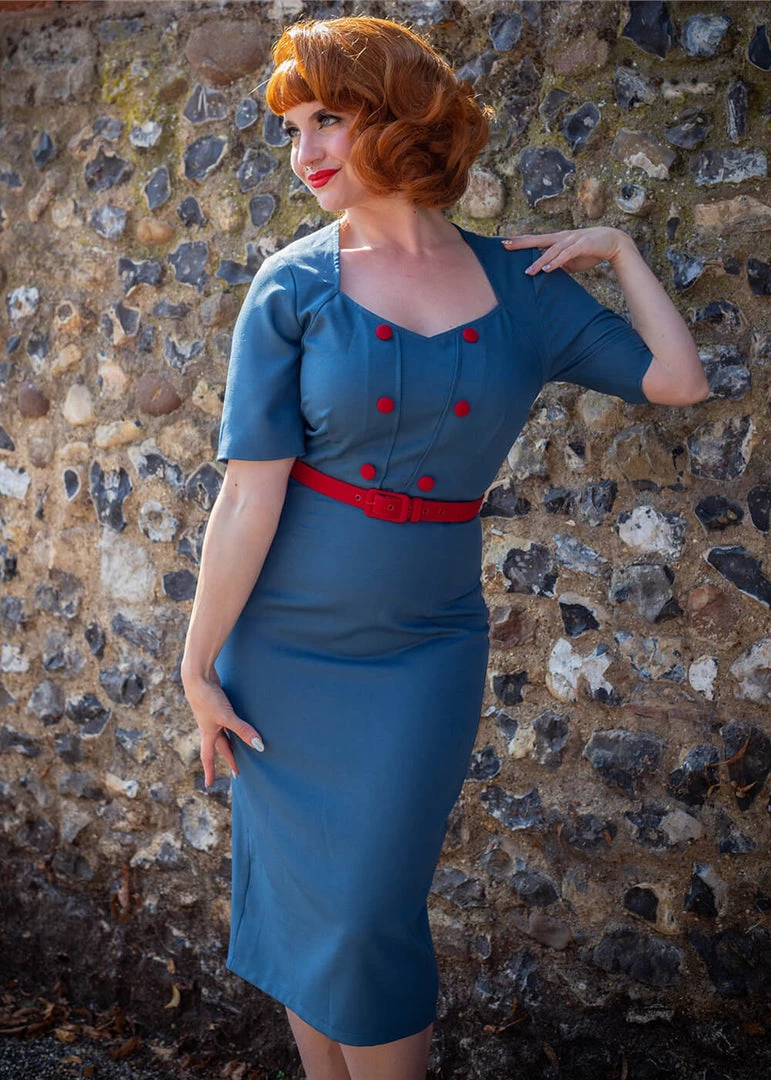 Collectif Aleksi 50's Pencil Dress Petrol New In