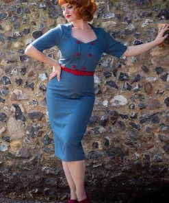 Collectif Aleksi 50's Pencil Dress Petrol New In