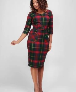 New In Collectif Cerere Etude Check 40's Pencil Dress Multi