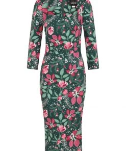 New In Collectif Vanessa Escapist Floral 50's Pencil Dress Multi