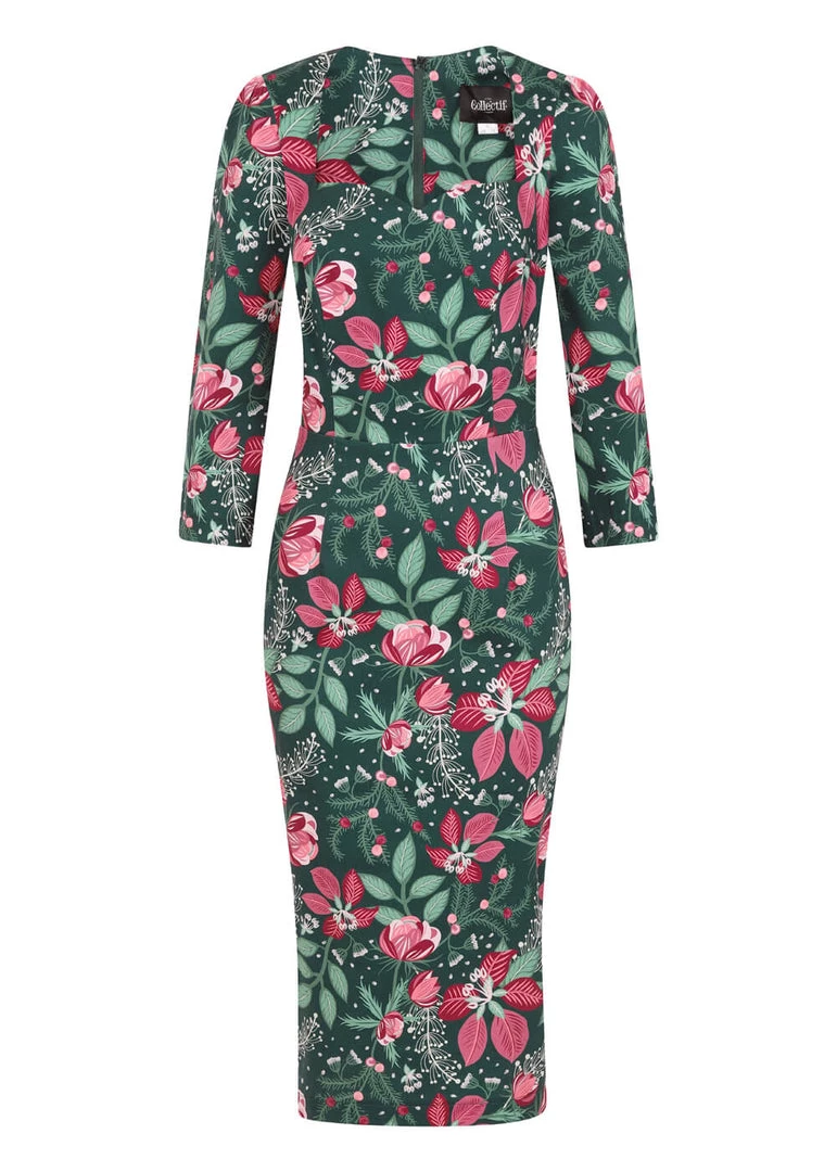 New In Collectif Vanessa Escapist Floral 50's Pencil Dress Multi