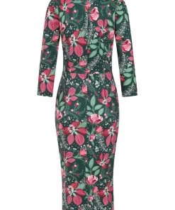 New In Collectif Vanessa Escapist Floral 50's Pencil Dress Multi