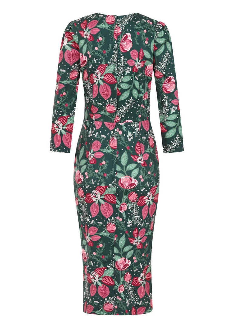 New In Collectif Vanessa Escapist Floral 50's Pencil Dress Multi