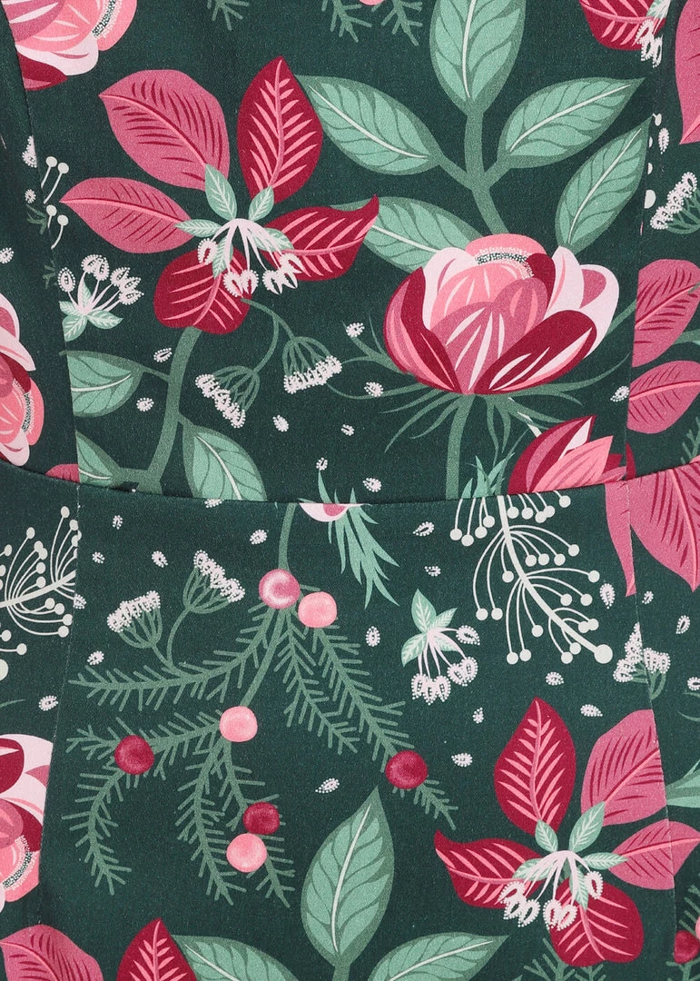 New In Collectif Vanessa Escapist Floral 50's Pencil Dress Multi